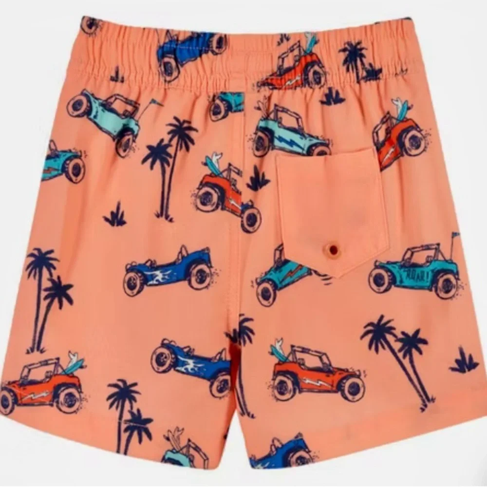 Andy and Evan Sz 7 Swim Trunks - Orange Car Print Shorts